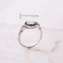 Art Deco Style 18ct White Gold Sapphire & Diamond Ring 0.66ct