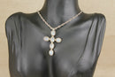 Silver & Moonstone Cross Pendant & 'Prine of Wales' Silver Chain