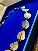 Modern Mid Century 1950s Scandinavian Hans Myher Sterling Silver Gilt Snowdrop White Leaf Necklace