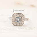 Platinum Aquamarine & 0.65ct Diamond Art Deco Style Cluster Ring