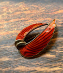 Modern Mid Century Sterling Silver Gilt Albert Scharning Ox Blood Red Enamel Double Leaf Brooch