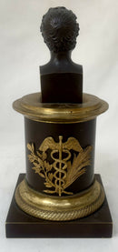 General Maximilien Sébastien Foy, Bronze Bust Inkwell with Gilded Triumphal Regalia & Caduceus of Hermes.