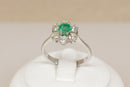Exceptional 18ct White Gold Emerald & Diamond Cluster Ring – 0.60ct Diamonds