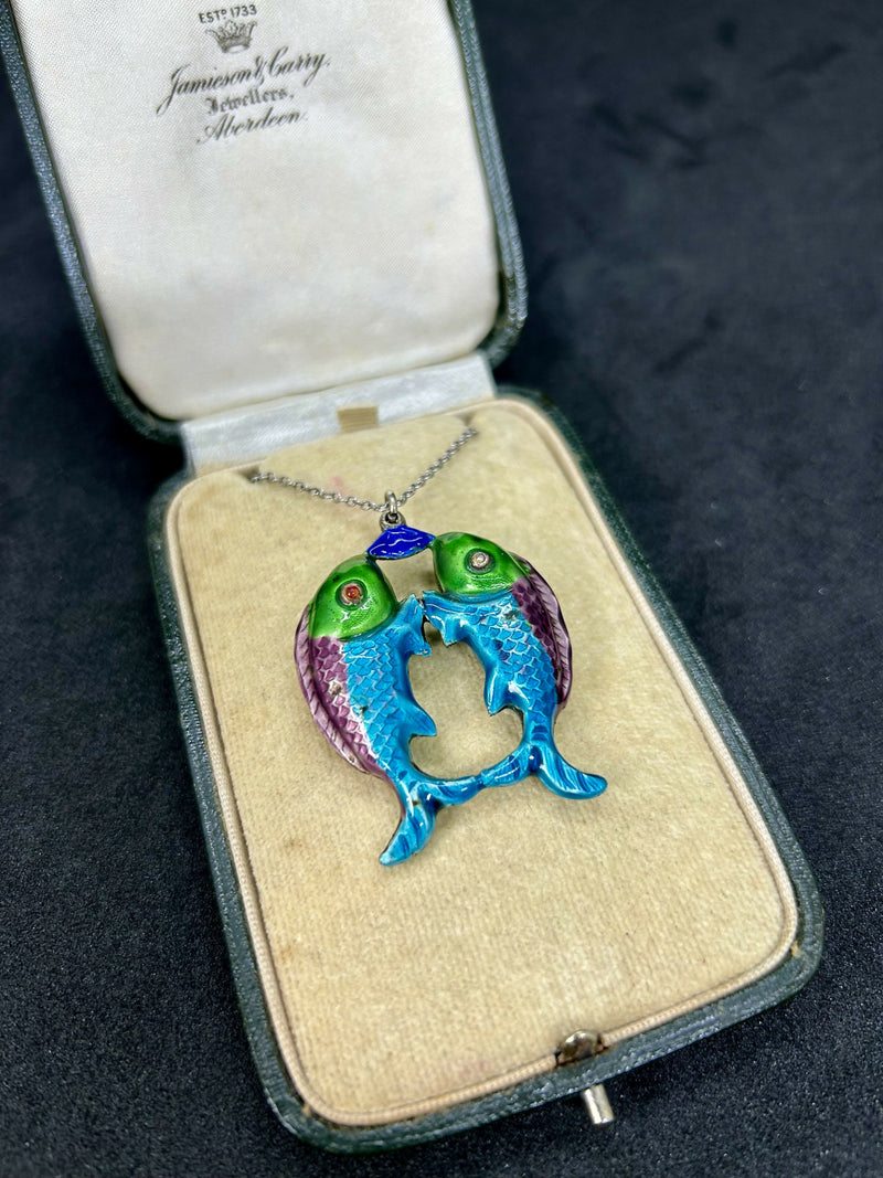 Antique Edwardian Circa 1900 Chinese Sterling Silver Enamel Fish Pendant
