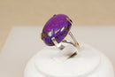 Large Sterling Silver & Purple Agate Cabochon Statement Ring