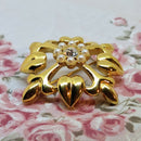 Vintage Monet Gold-Tone Openwork Floral Heart Brooch with Faux Pearls & Rhinestone