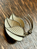 Modern Mid Century Norwegian Sterling Silver Hans Myhre Snowdrop White Enamel Triple Leaf Brooch