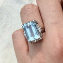 Vinatge Platinum 7.6ct Aqumarine & Daimond Ring