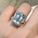 Vinatge Platinum 7.6ct Aqumarine & Daimond Ring