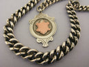 Heavy Antique Solid Sterling Silver Albert Pocket Watch Chain t-Bar & Fob Bir 1918