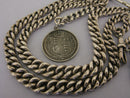 Antique Solid Silver Double Albert Watch or Neck Chain & Fob 23 inch Long Bir 1902