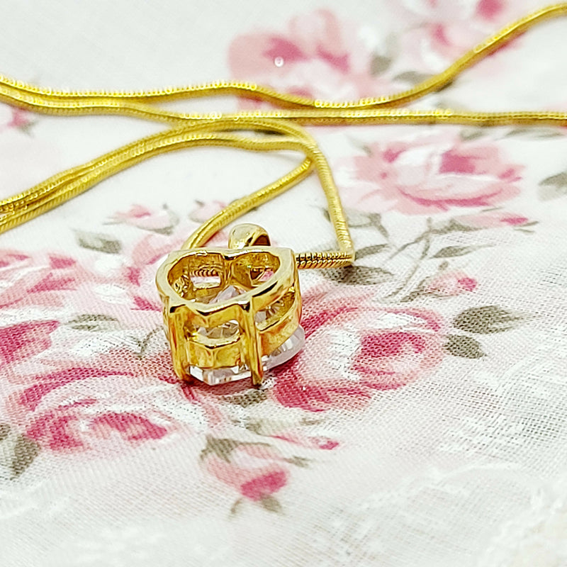 Gold Tone Faux Diamond Heart Pendant & Chain