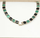 Exceptional 950 Silver Malachite & Onyx Articulated Necklace