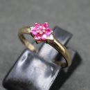 9ct gold pink spinel and diamond flower head cluster ring
