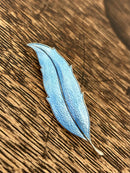 Modern Mid Century Finn Jensen Norway Sterling Silver Gilt Baby Blue Enamel Leaf Brooch