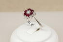 Exceptional Vintage 18ct White Gold Ruby & Diamond Flower Cluster Ring – London 1977