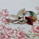 Vintage-Style Enamelled Hummingbird & Trumpet Flower Brooch