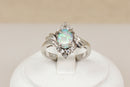 Pretty Sterling Silver Lab Created Opal & Crystal Ring