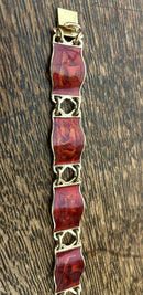 Modern Mid Century 1960’s Norwegian Nils Erik From Sterling Silver Gilded Cherry Red Enamel Picture Panel Bracelet