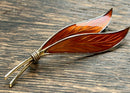 Modern Mid Century Norwegian Ivar T Holth Sterling Silver Mandarin Enamel Leaf Brooch