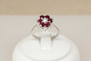 Exceptional Vintage 18ct White Gold Ruby & Diamond Flower Cluster Ring – London 1977