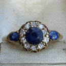 Antique 18ct Sappphire Three Stone Diamond Cluster Ring