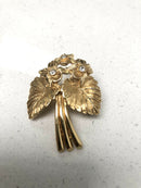 Vintage Christian Dior Floral Leaf Brooch with Crystal Glass Stones