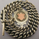 Heavy Antique Solid Sterling Silver Albert Pocket Watch Chain t-Bar & Fob Bir 1918