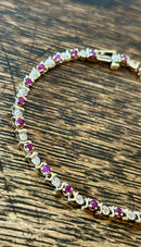 Hallmarked 9ct Gold Burmese Ruby & Diamond Tennis Bracelet