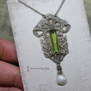 Edwardian Peridot Diamond & Pearl Necklace in Original Fitted Box
