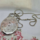 Large Vintage Silver 'Flowers of the UK' Locket on 24" Chain