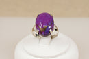 Large Sterling Silver & Purple Agate Cabochon Statement Ring