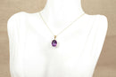 9ct Gold Large Amethyst Solitaire Pendant & Chain
