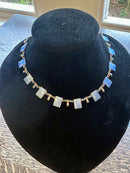 Modern Mid Century Denmark Volmer Bahner Sterling Silver Gilt Sea Spray Blue Enamel Choker Necklace
