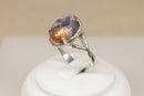 Bold Sterling Silver & Orange-Grey Agate Brutalist Style Statement Ring