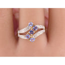 9ct Gold Tanzanite & Diamond Ring – Princess Cut Cluster – Size P½
