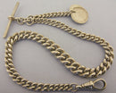 Antique Solid Sterling Silver Albert Pocket Watch Chain t-Bar & 3 Coin Fobs Bir 1910