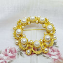 Vintage Gold Tone & Faux Pearl Brooch