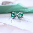 18ct White Gold Emerald & Diamond Cluster Earrings by Luke Stockley London