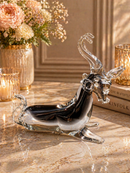 Murano Black and Clear Art Glass Large Goat Figurine