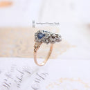 Victorian Style Gold Sapphire & Diamond Twin Hearts Ring