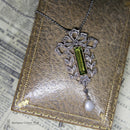 Edwardian Peridot Diamond & Pearl Necklace in Original Fitted Box