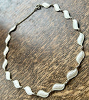 Modern Mid Century Aksel Holmsen Sterling Silver Gilt Snowdrop White Enamel Leaf Necklace