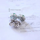 18ct White Gold Emerald & Diamond Cluster Earrings by Luke Stockley London