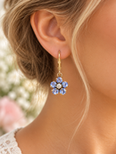 10K Gold Tanzanite and Diamond Flower Drop Earrings