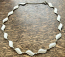 Modern Mid Century Aksel Holmsen Sterling Silver Gilt Snowdrop White Enamel Leaf Necklace