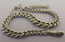 Heavy Antique Solid Sterling Silver Albert Pocket Watch Chain & T-Bar Bir 1906