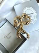 Vintage Christian Dior Large Gold Plated Bow Brooch with CD Box