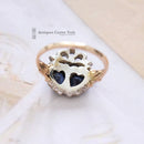 Victorian Style Gold Sapphire & Diamond Twin Hearts Ring