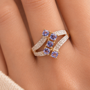 9ct Gold Tanzanite & Diamond Ring – Princess Cut Cluster – Size P½